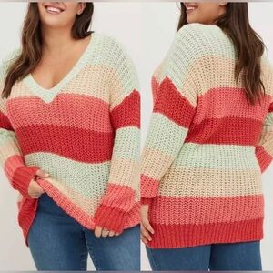 Torrid Colorblock Knit Pullover V-Neck Sweater Sz 1X